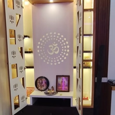 Compact pooja niche with Om mandala backlit panel